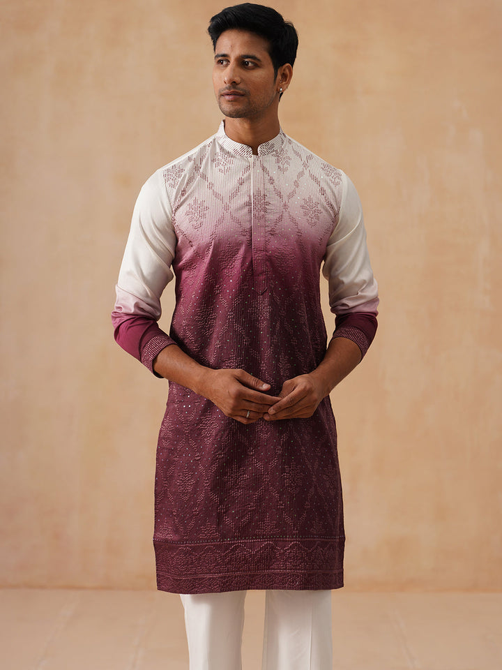Silk Blend Embroidered Kurta