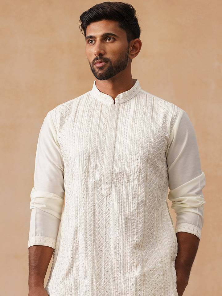 Silk Blend Embroidered Kurta
