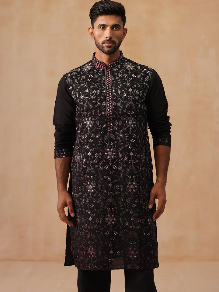 Silk Blend Embroidered Kurta