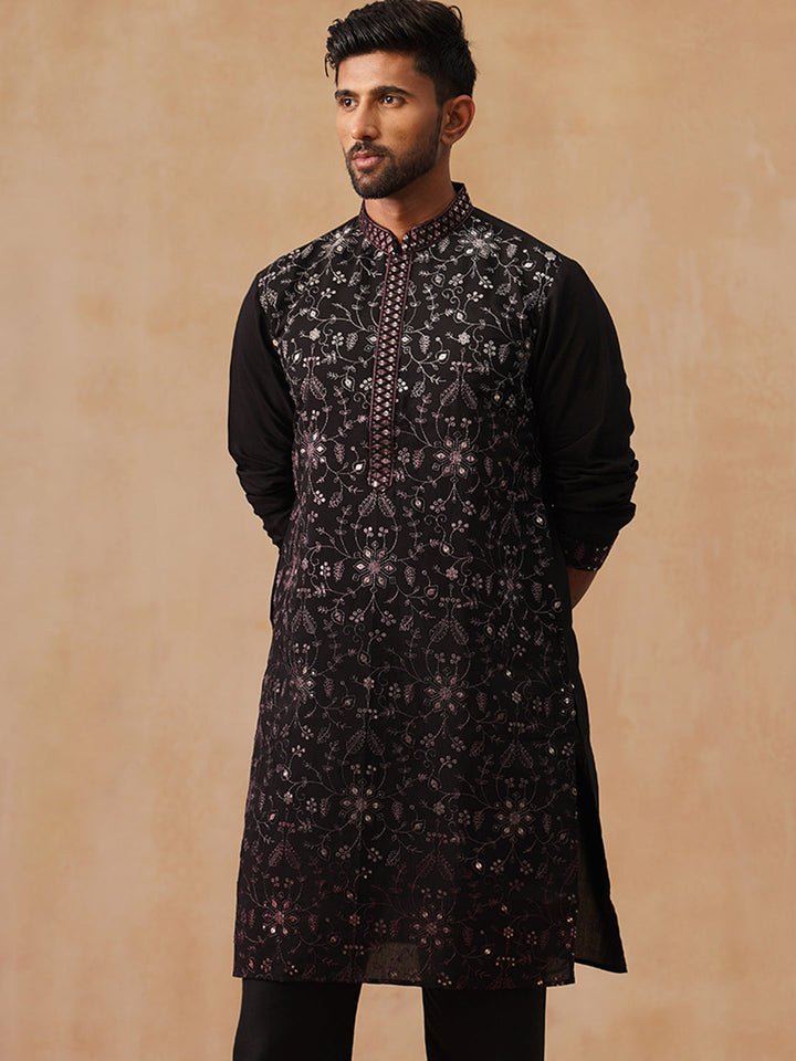Silk Blend Embroidered Kurta