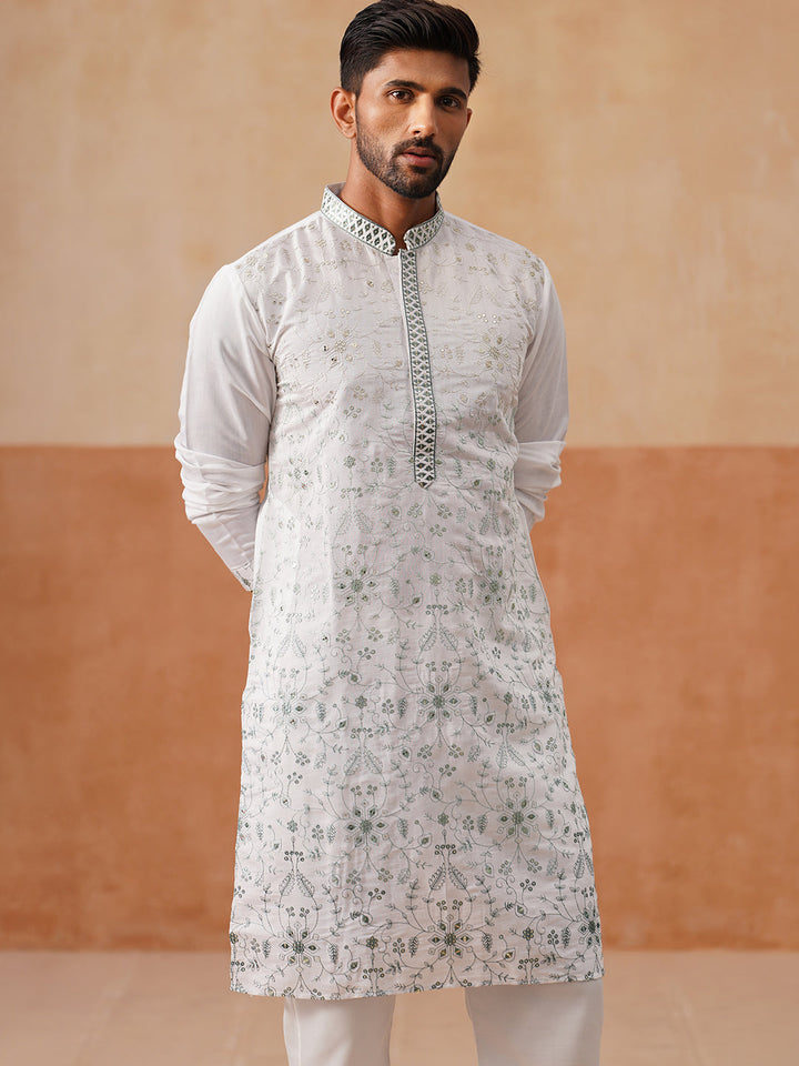 Silk Blend Embroidered Kurta