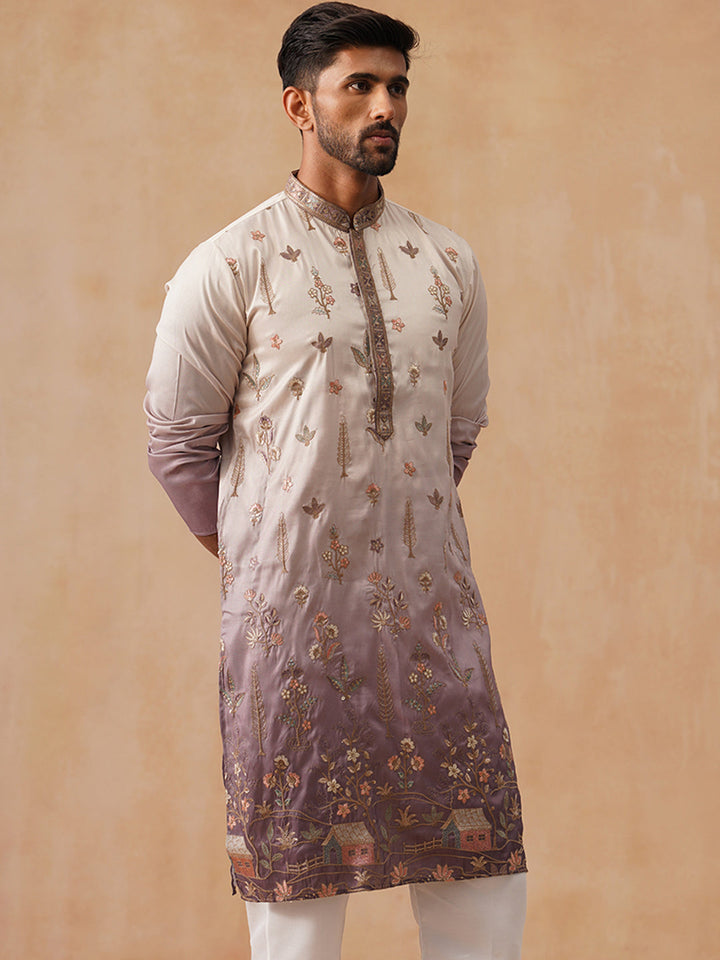 Silk Blend Embroidered Kurta