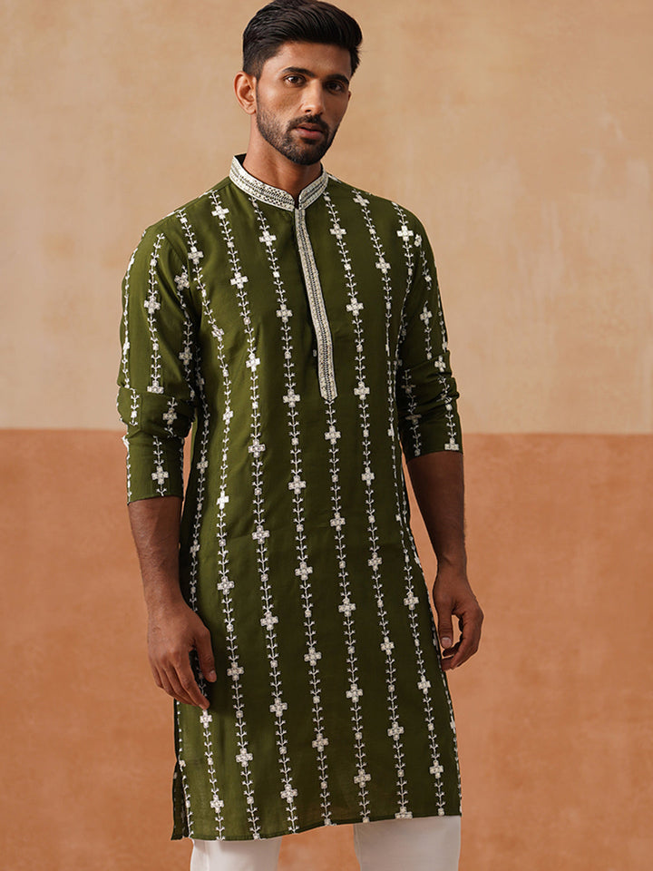 Silk Blend Embroidered Kurta