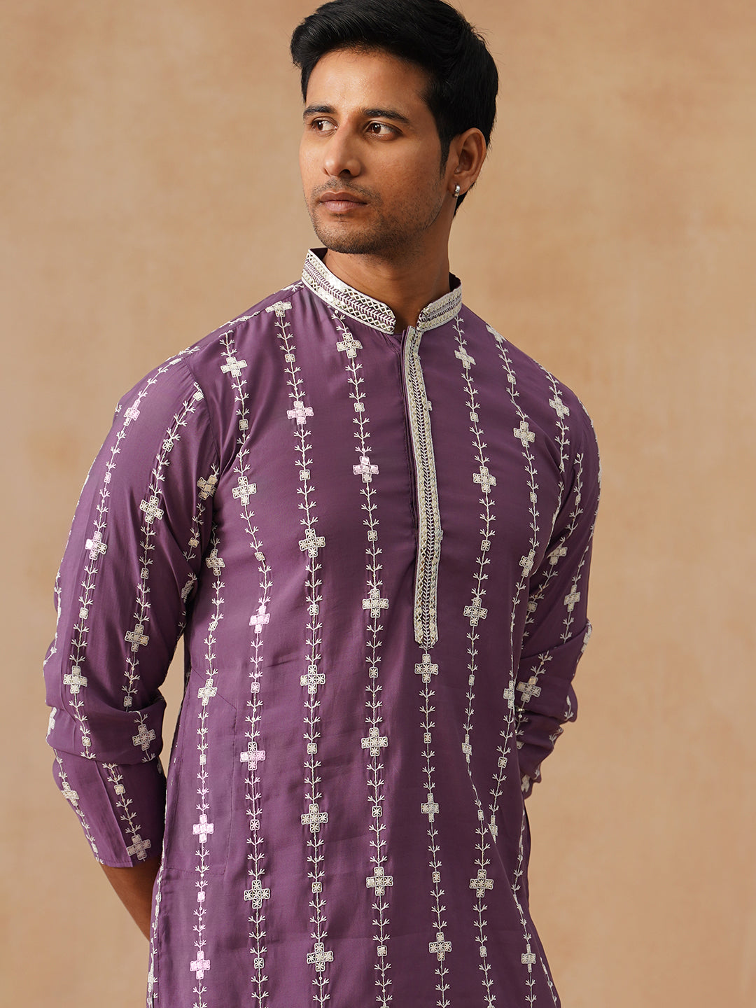 Silk Blend Embroidered Kurta