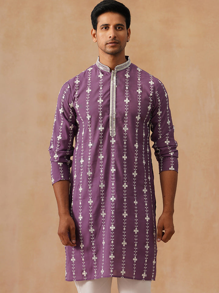 Silk Blend Embroidered Kurta