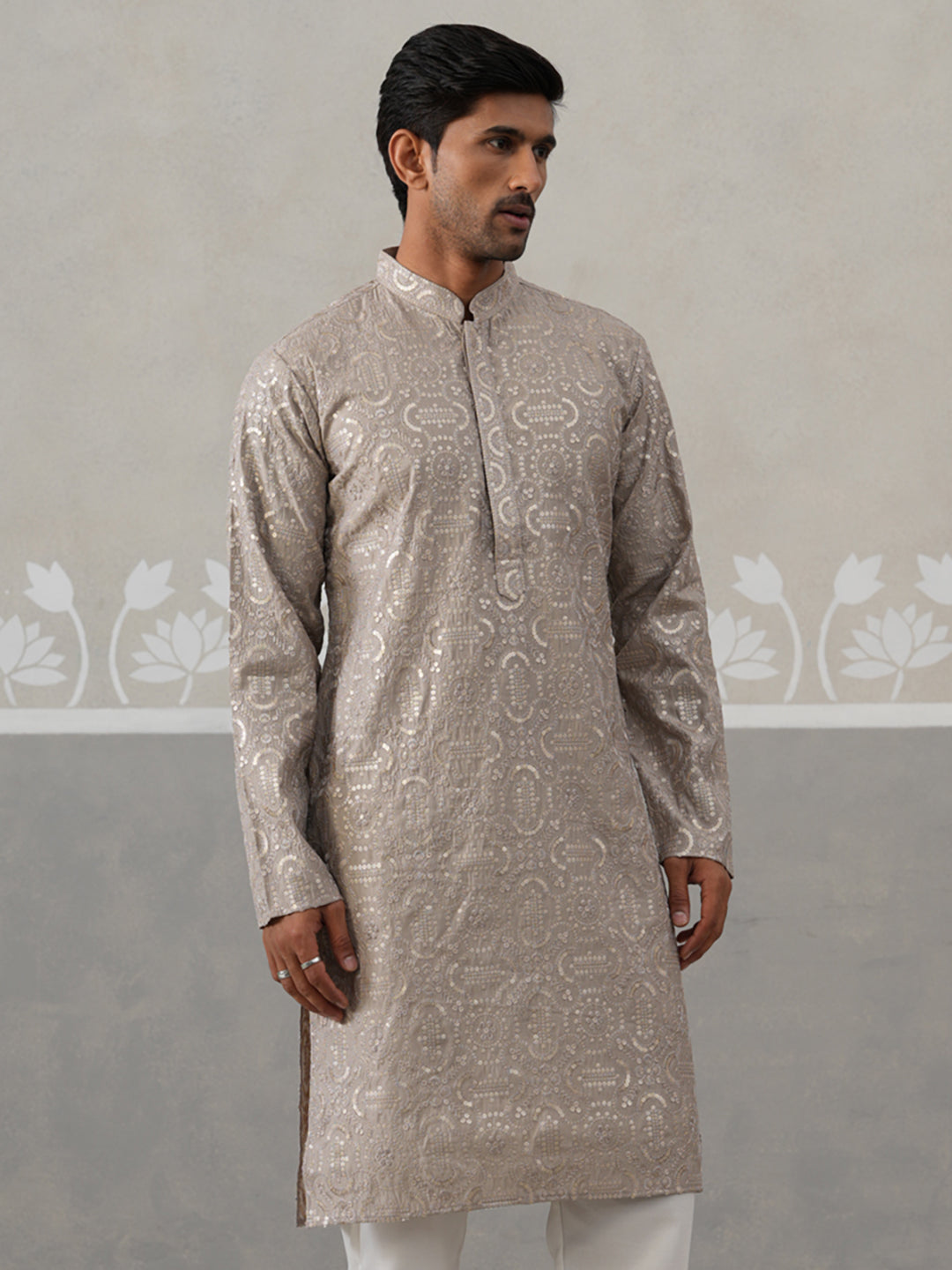 Silk Blend Designer Embroidered Kurta