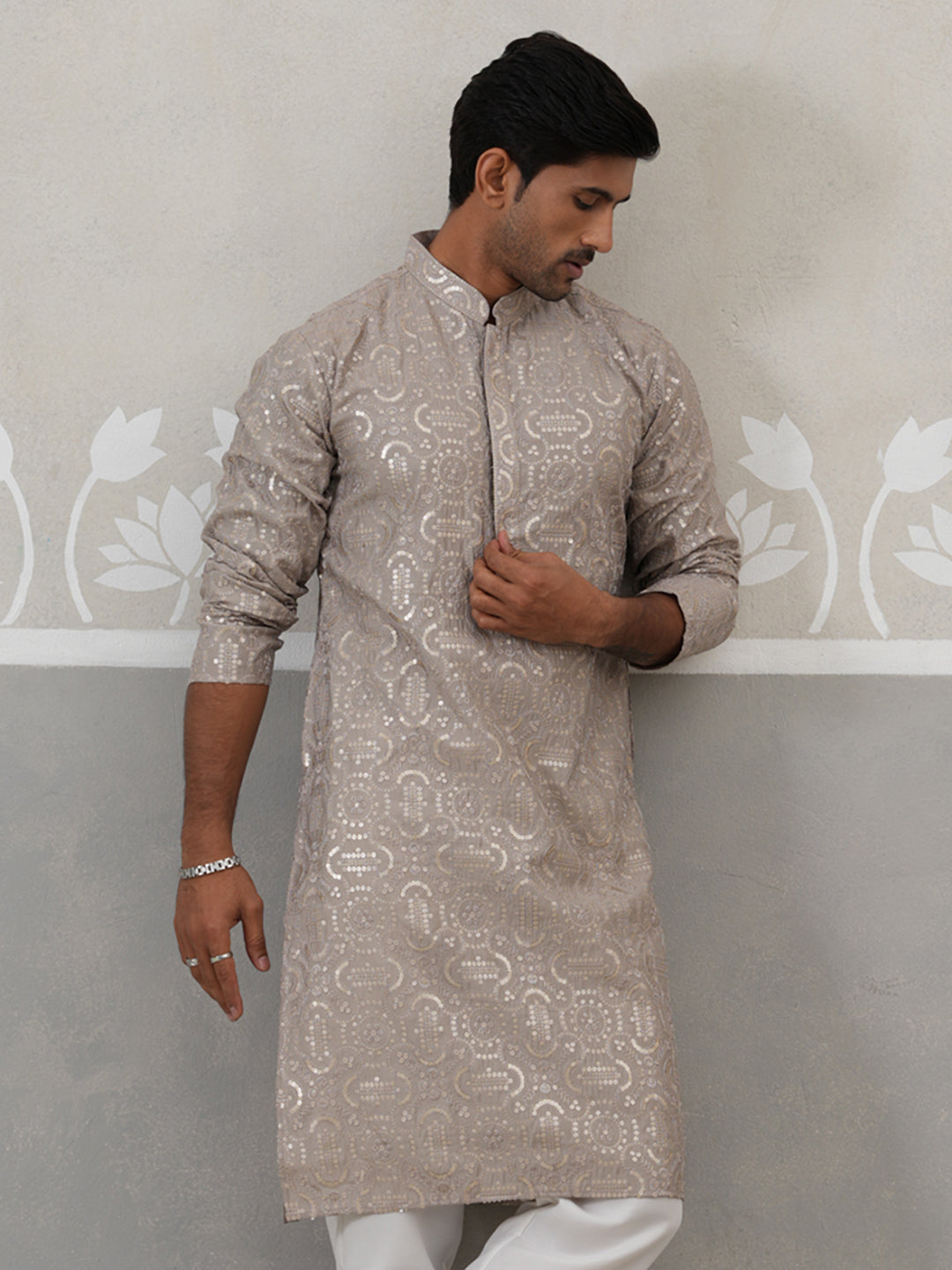 Silk Blend Designer Embroidered Kurta