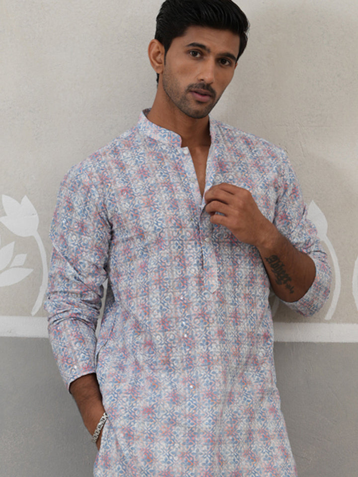Printed And Embroidered Kurta.
