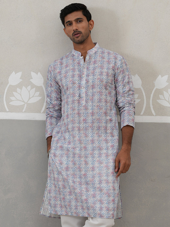 Printed And Embroidered Kurta.