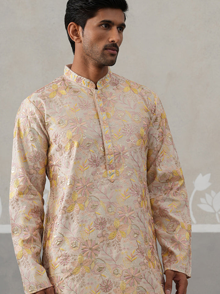 Floral Embroidered And Sequins Kurta