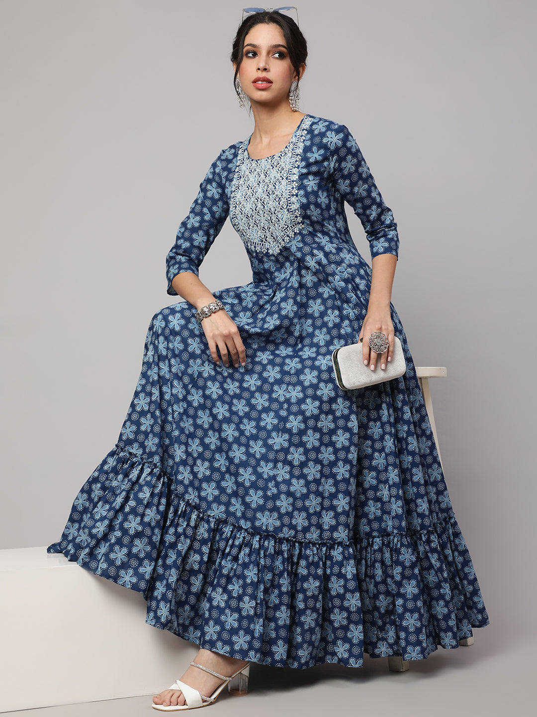 Nishabd blue cotton printed dress – wholesale manufacturer & exporter from India