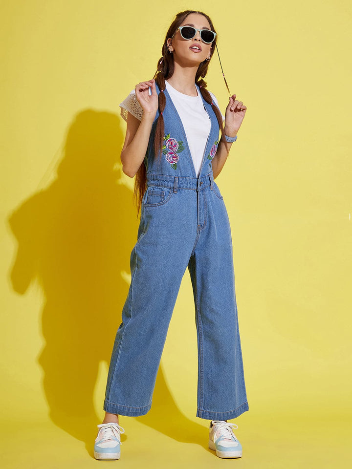 Girls Embroidery Denim Jumpsuit