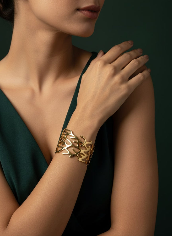 Fancy Gold Toned Cuff Bracelet