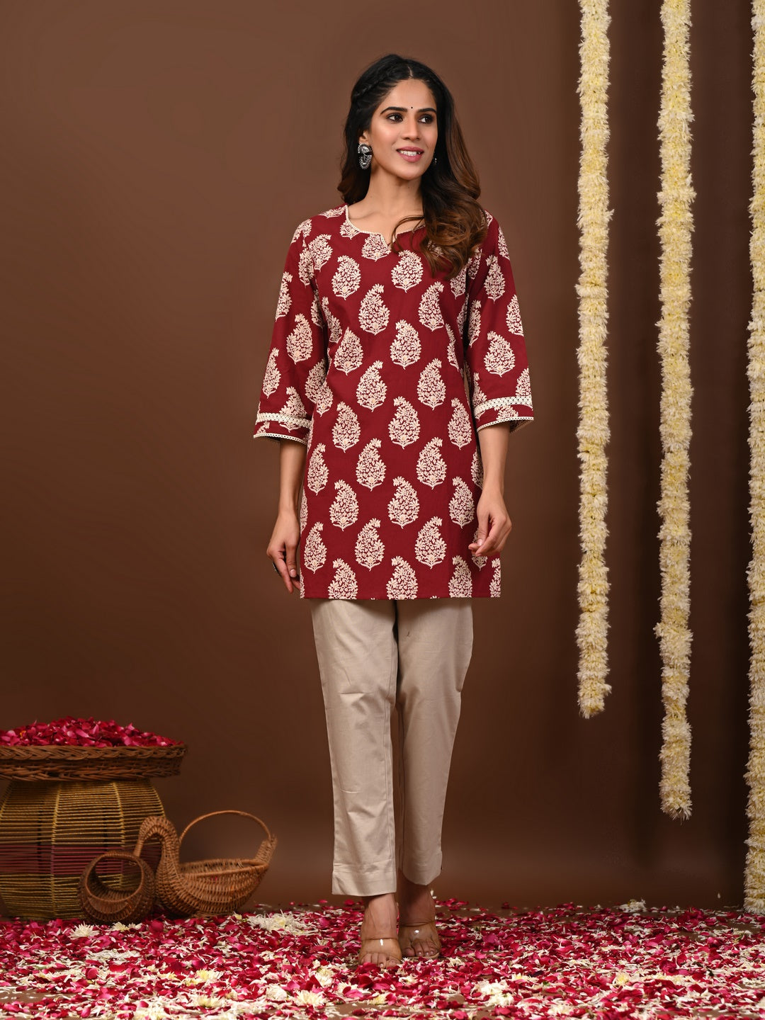 Rimeline maroon printed kurti – wholesale supplier