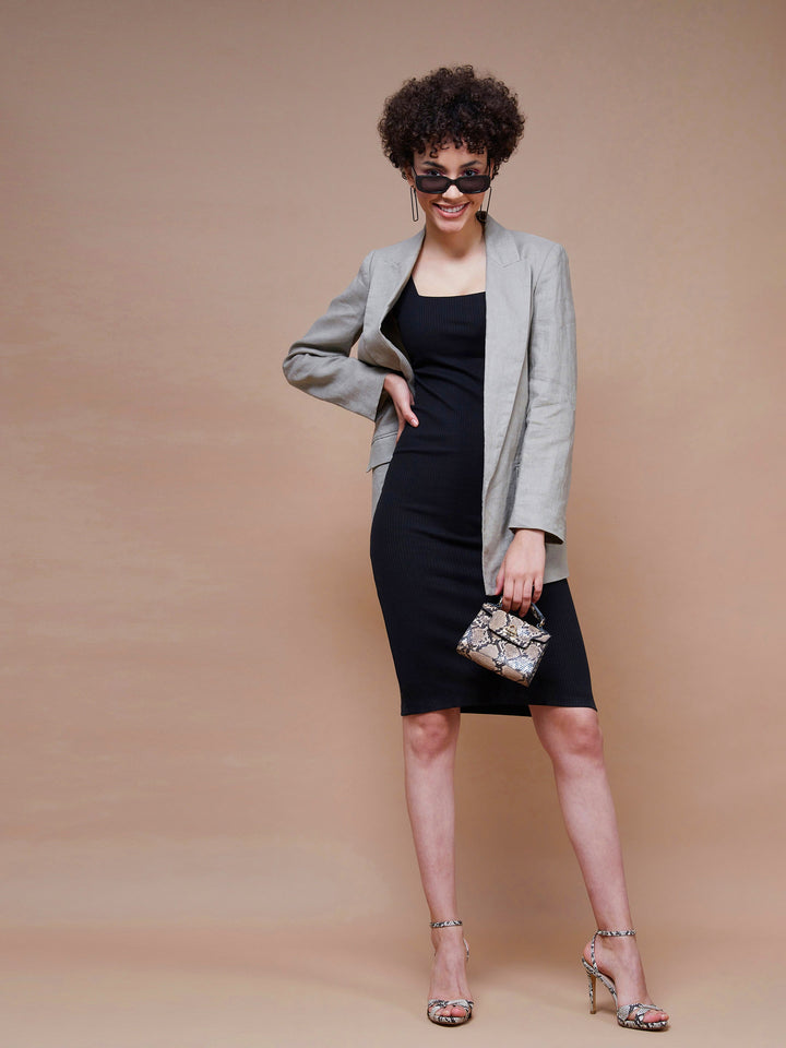 Women Rib Square Neck Midi Dress