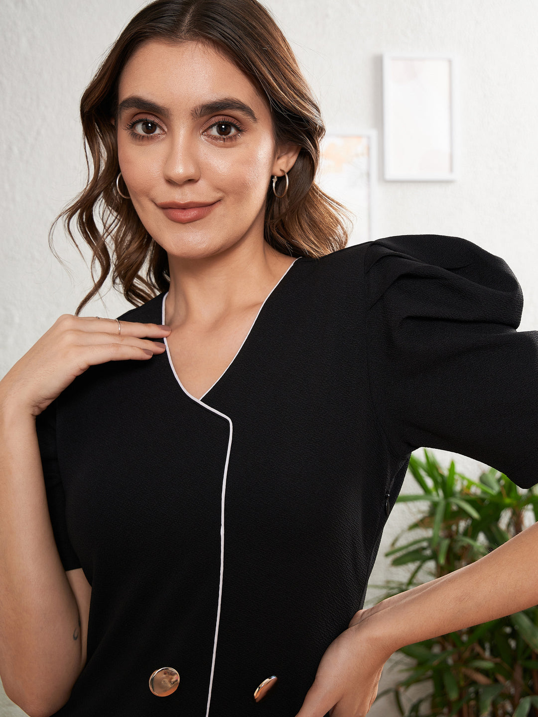 Women Double Button Placket Bodycon Dress