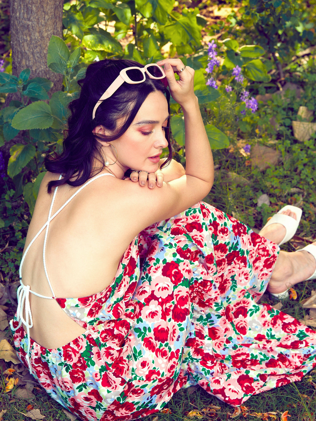 Women's Women Red Floral Backless Maxi Dress in Crepe by Sassafras for wholesale, bulk, supplier, manufacturer and wholesaler buyers from Trendphoria