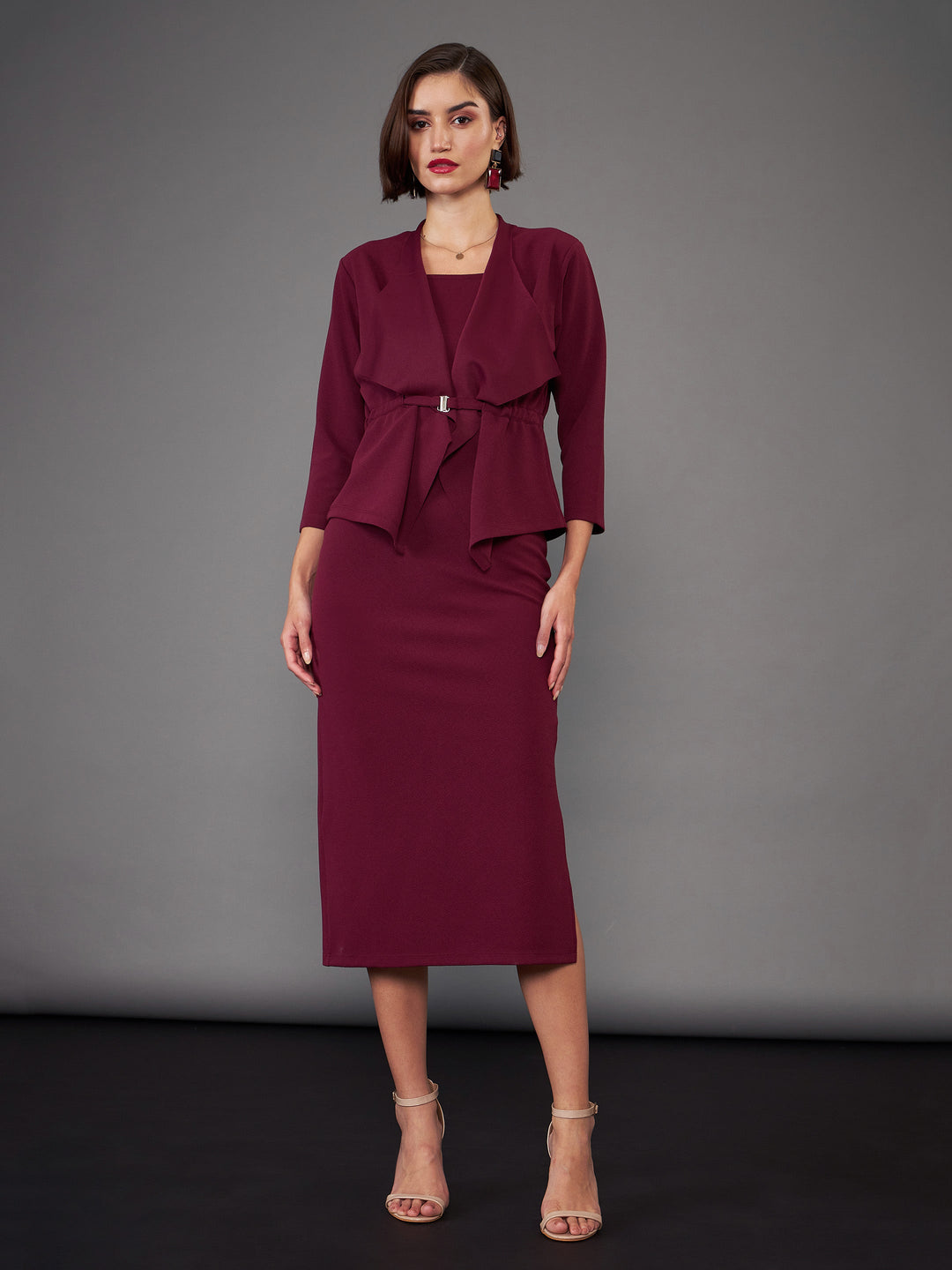 Women Strappy Bodycon Dress With Crop Shrug