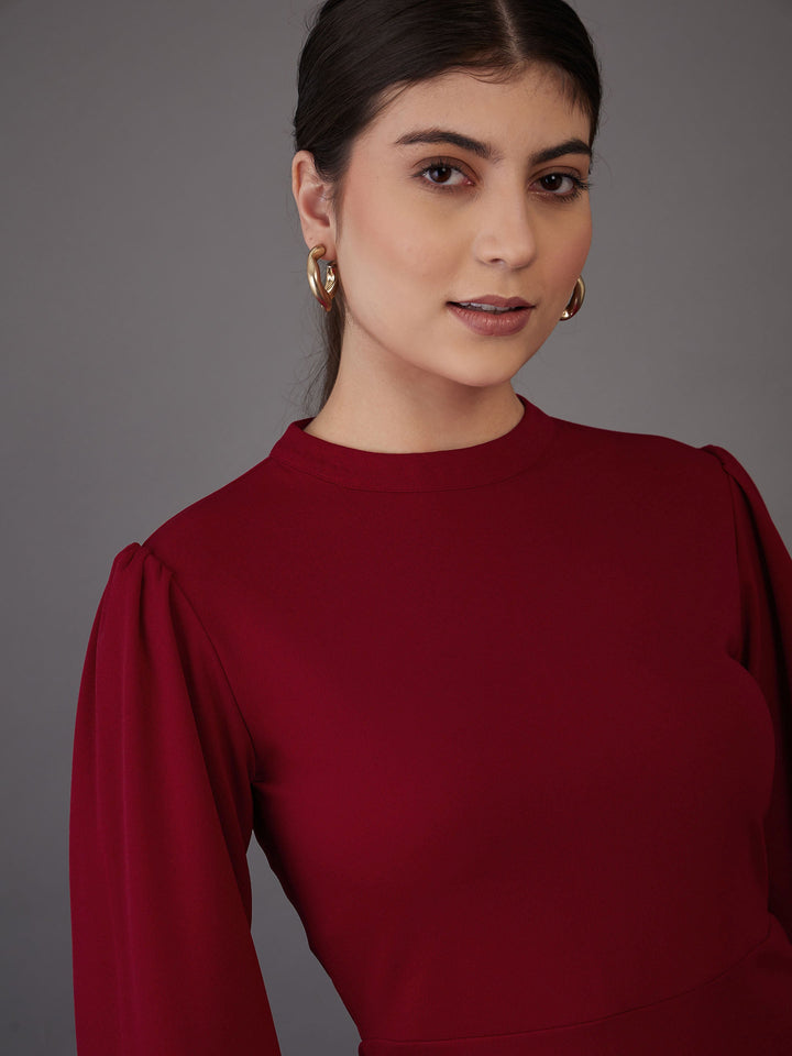 Women Puff Sleeves Bodycon Midi Dress