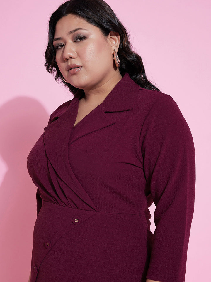 Burgundy Wrap Blazer Dress-SASSAFRAS Curve