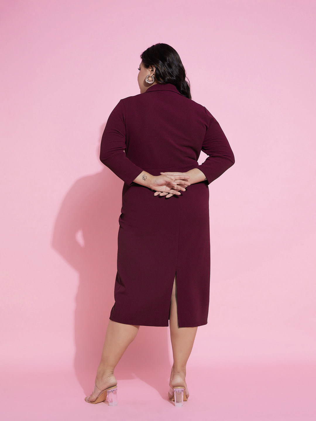 Burgundy Wrap Blazer Dress-SASSAFRAS Curve