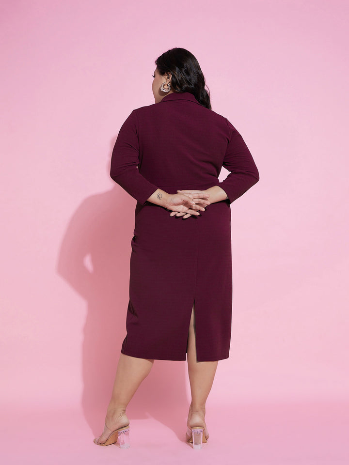 Burgundy Wrap Blazer Dress-SASSAFRAS Curve