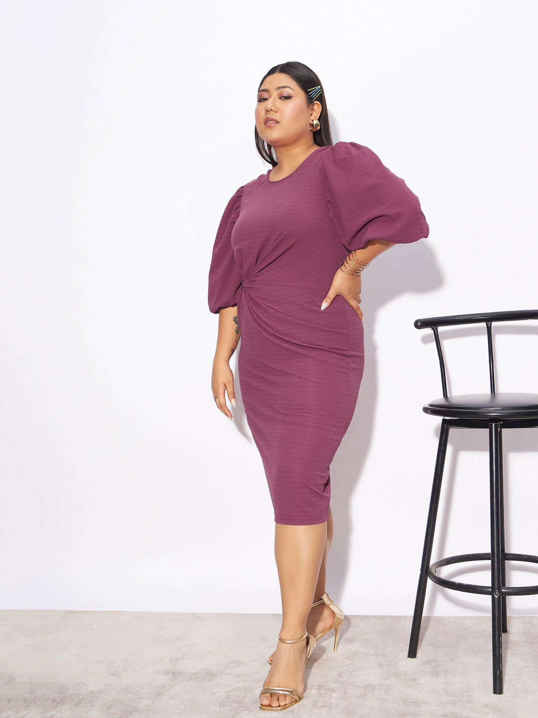 Women Front Twisted Knot Bodycon Dress