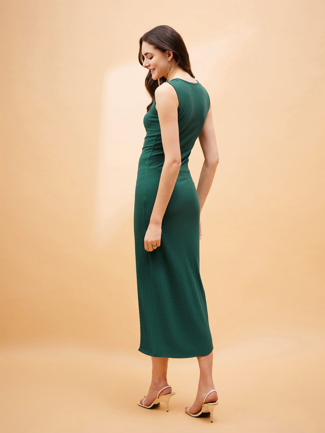 Women Emerald Square Neck Midi Slit Dress