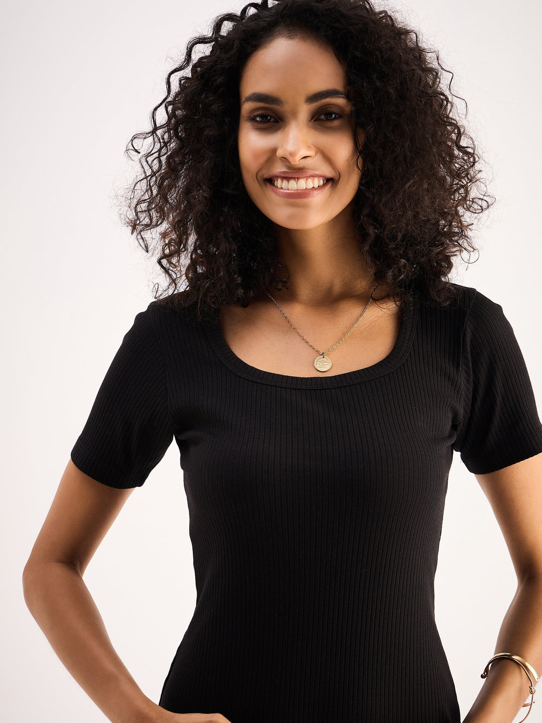 Women Rib Square Neck Slit Midi Dress