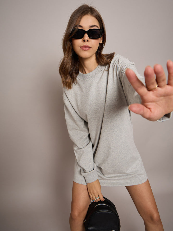 Women Melange Terry Oversized Short Sweat Dress