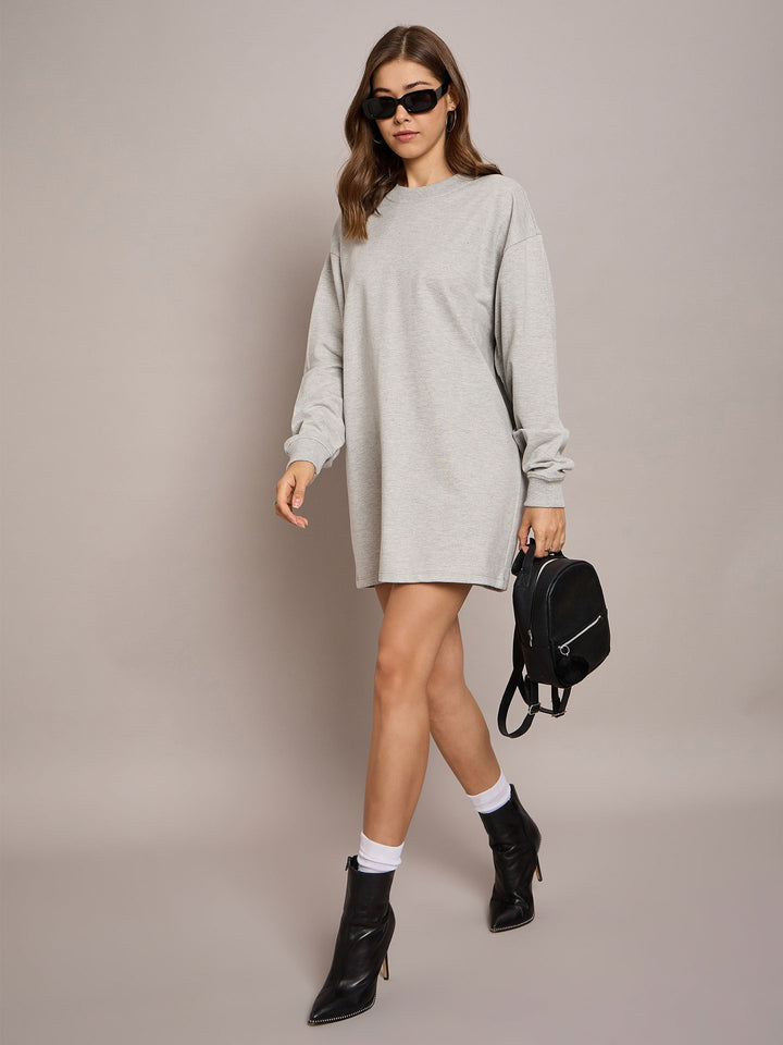 Women Melange Terry Oversized Short Sweat Dress
