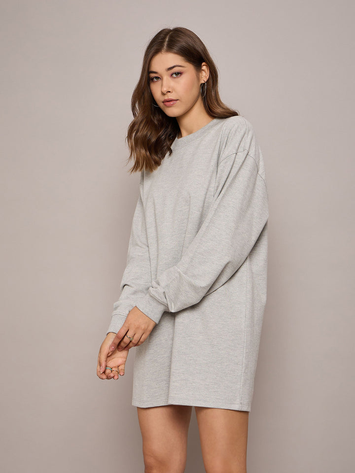 Women Melange Terry Oversized Short Sweat Dress