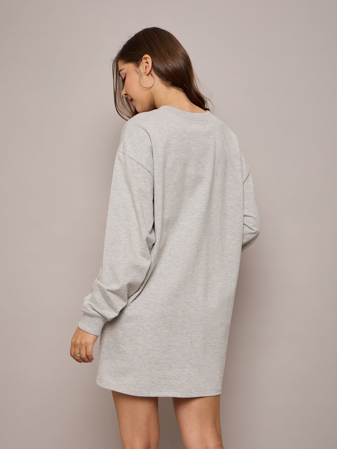 Women Melange Terry Oversized Short Sweat Dress