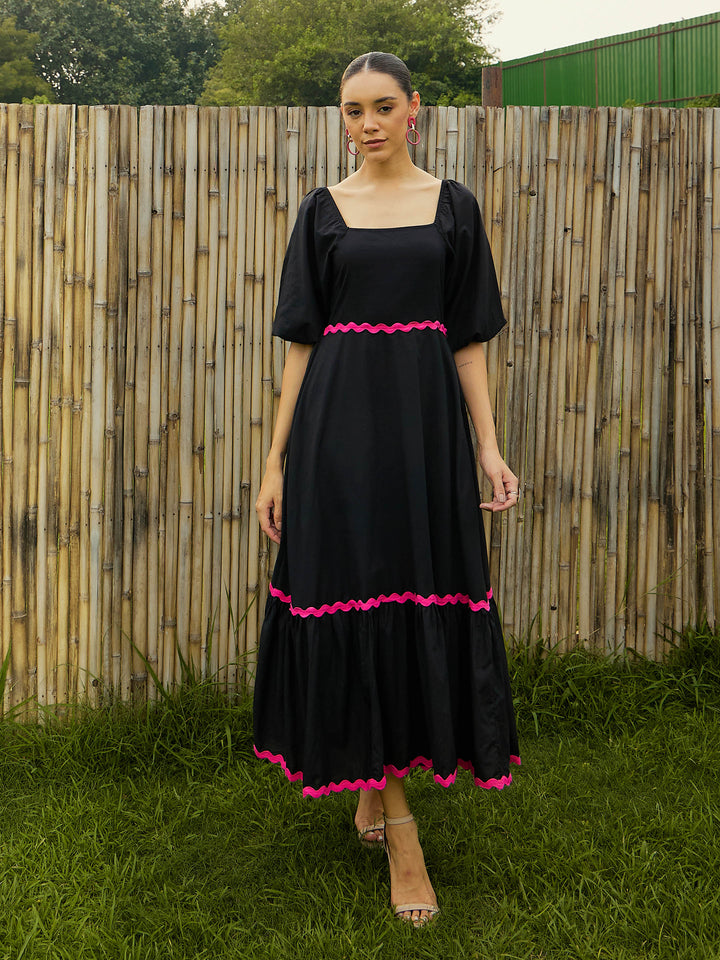 Women Ric Rac Lace Square Neck Maxi Dress