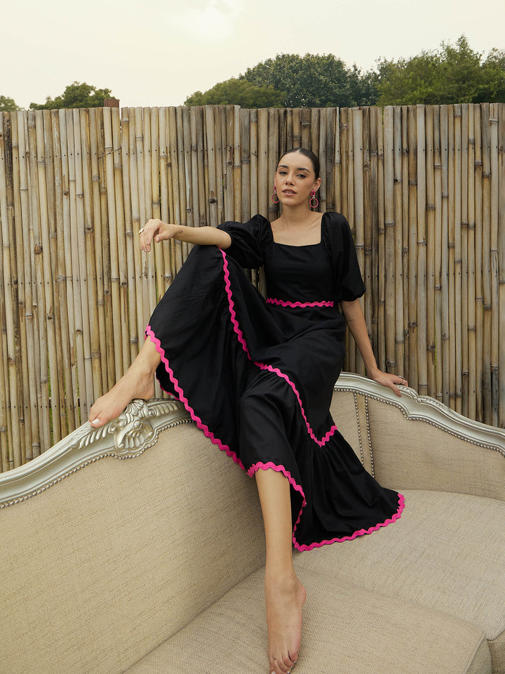 Women Ric Rac Lace Square Neck Maxi Dress