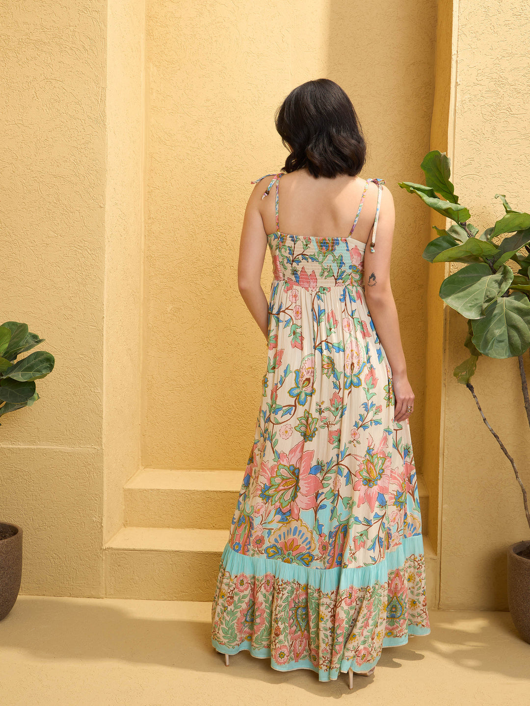 Women Floral Strappy Tie-up Maxi Dress