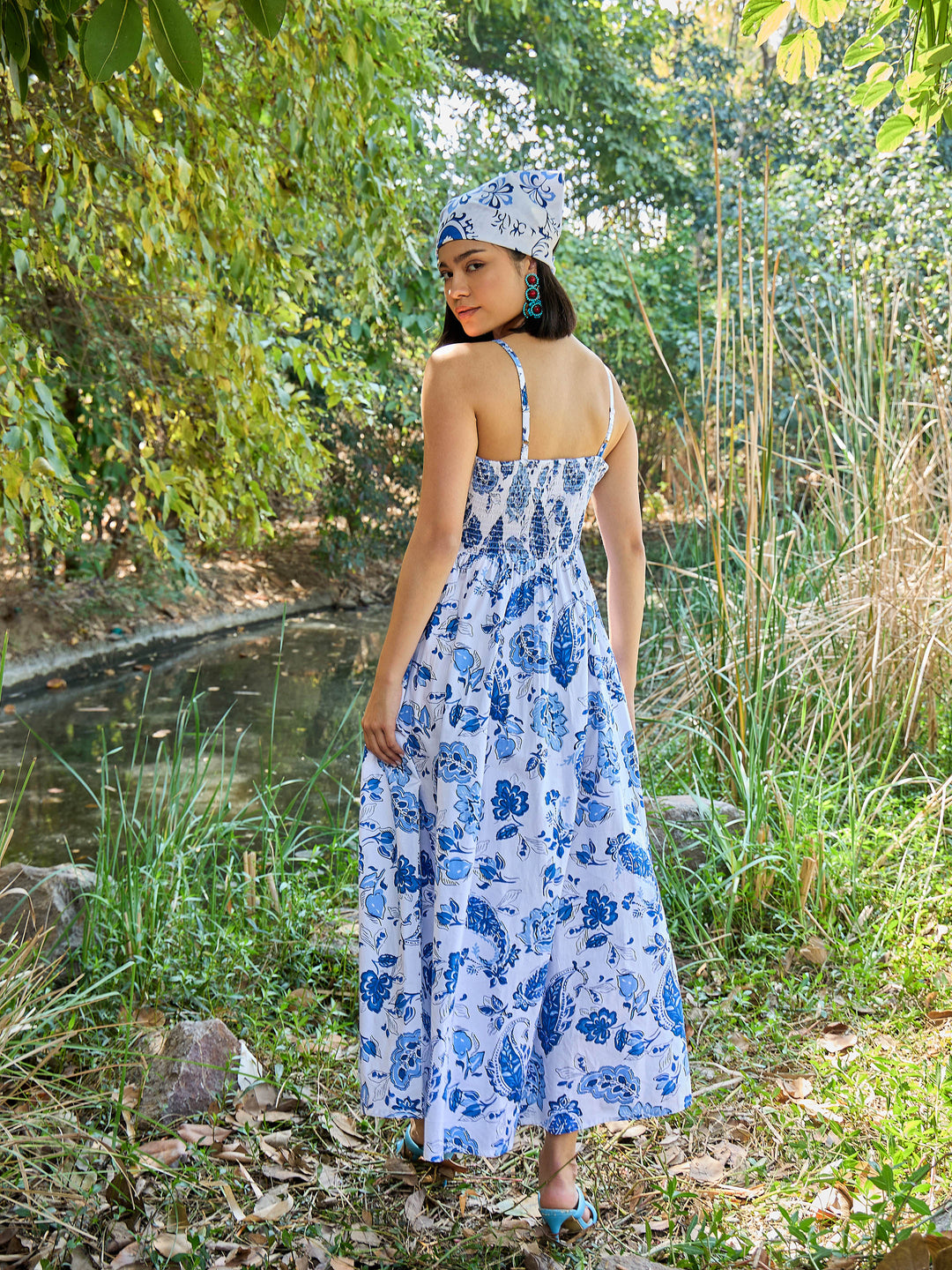 Women Floral Front Cut Out Strappy Midi Dress