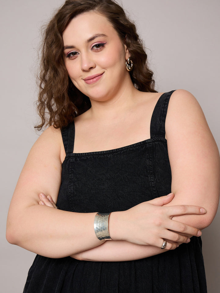 Black Tencel Strappy Midi Dress-SASSAFRAS Curve