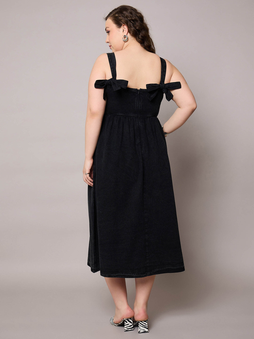 Black Tencel Strappy Midi Dress-SASSAFRAS Curve