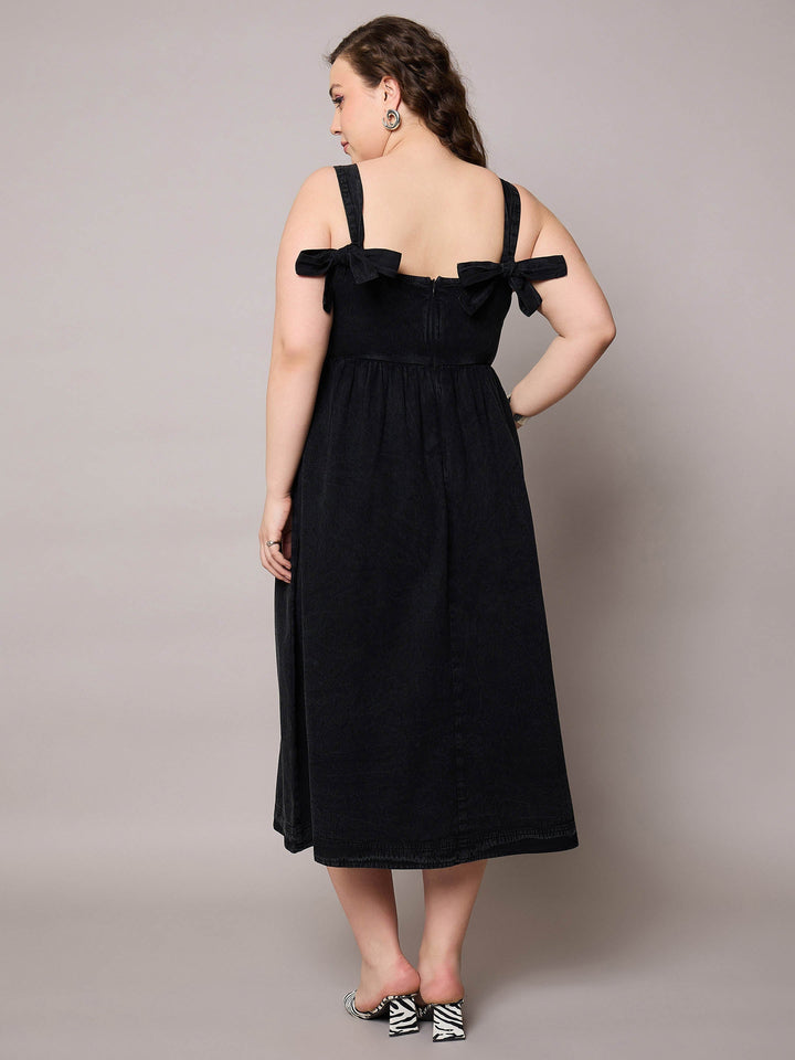 Black Tencel Strappy Midi Dress-SASSAFRAS Curve