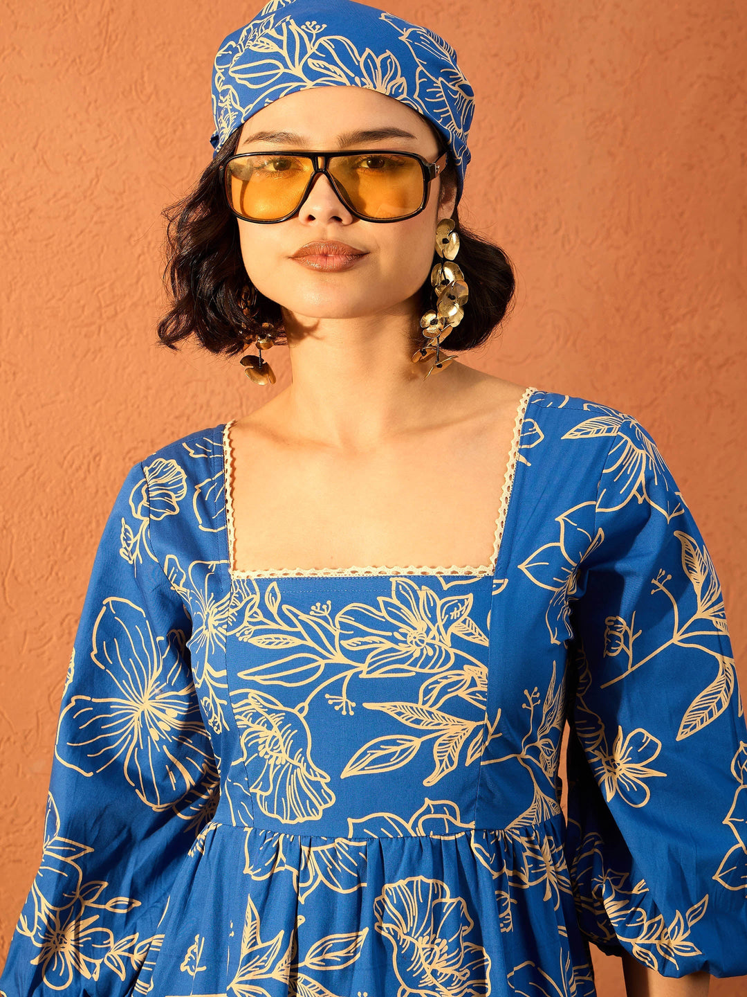 Women Floral Back Tie Knot Midi Dress