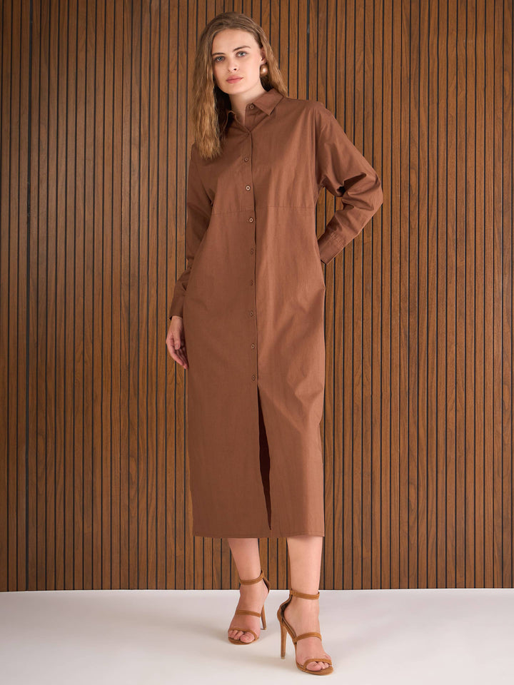 Women Poplin Longline Shirt Dress