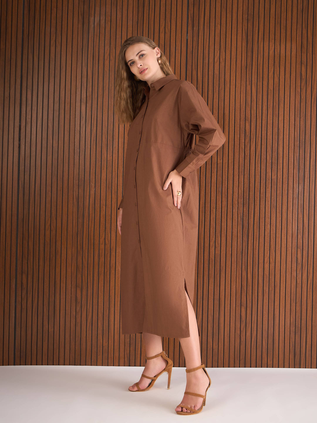 Women Poplin Longline Shirt Dress