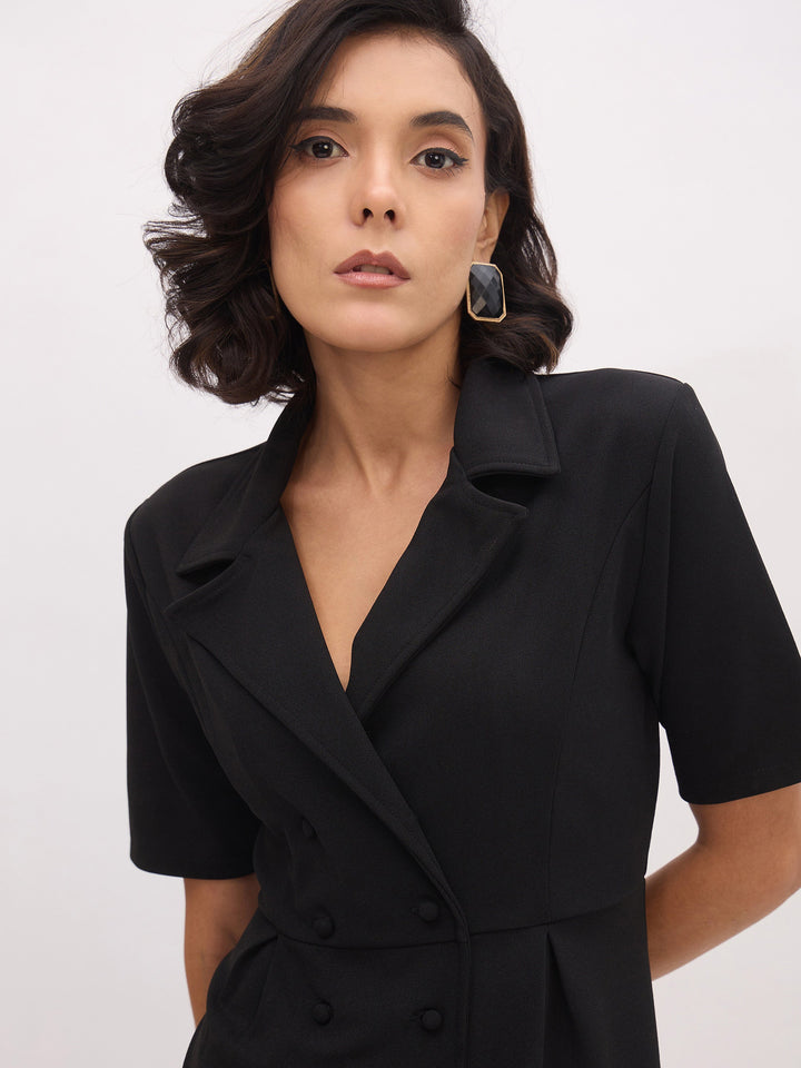 Women Notch Collar Button Midi Dress