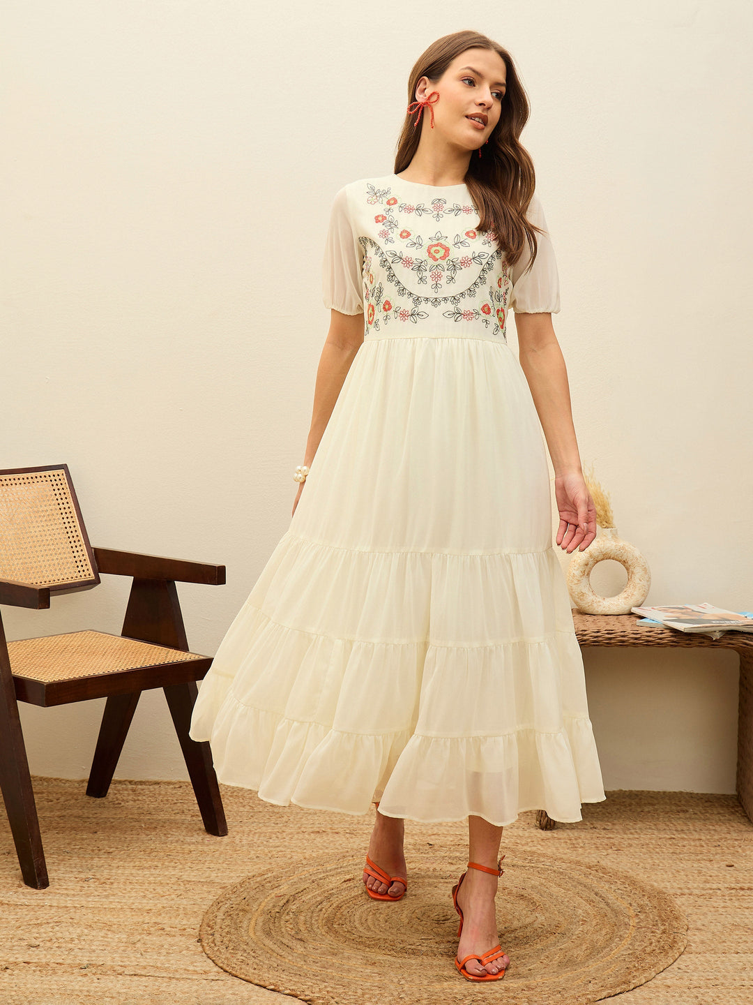 Women's Women White Solid Tiered Maxi Dress in Georgette by Sassafras for wholesale, bulk, supplier, manufacturer and wholesaler buyers from Trendphoria