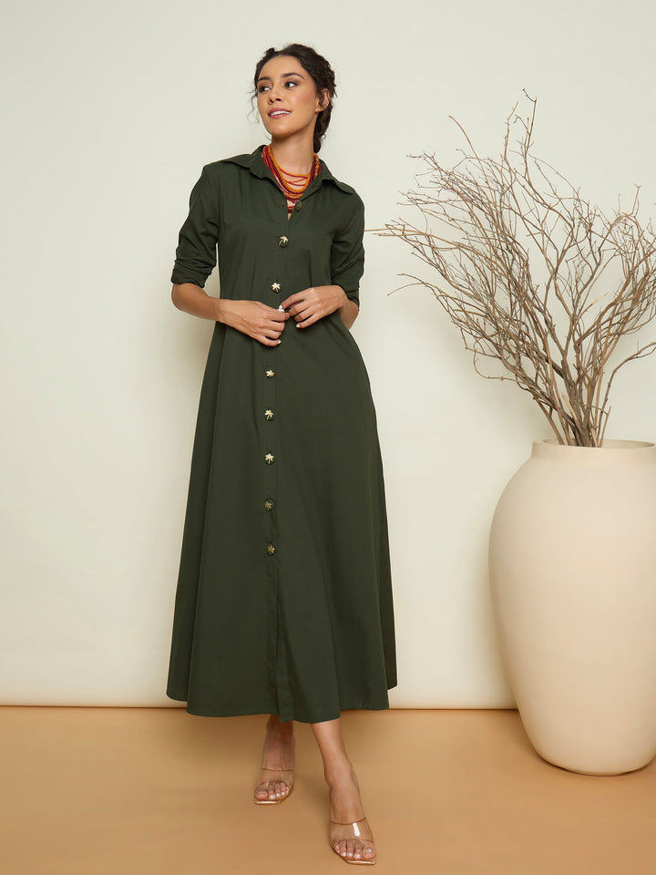 Women Foil Print Longline Shirt Dress