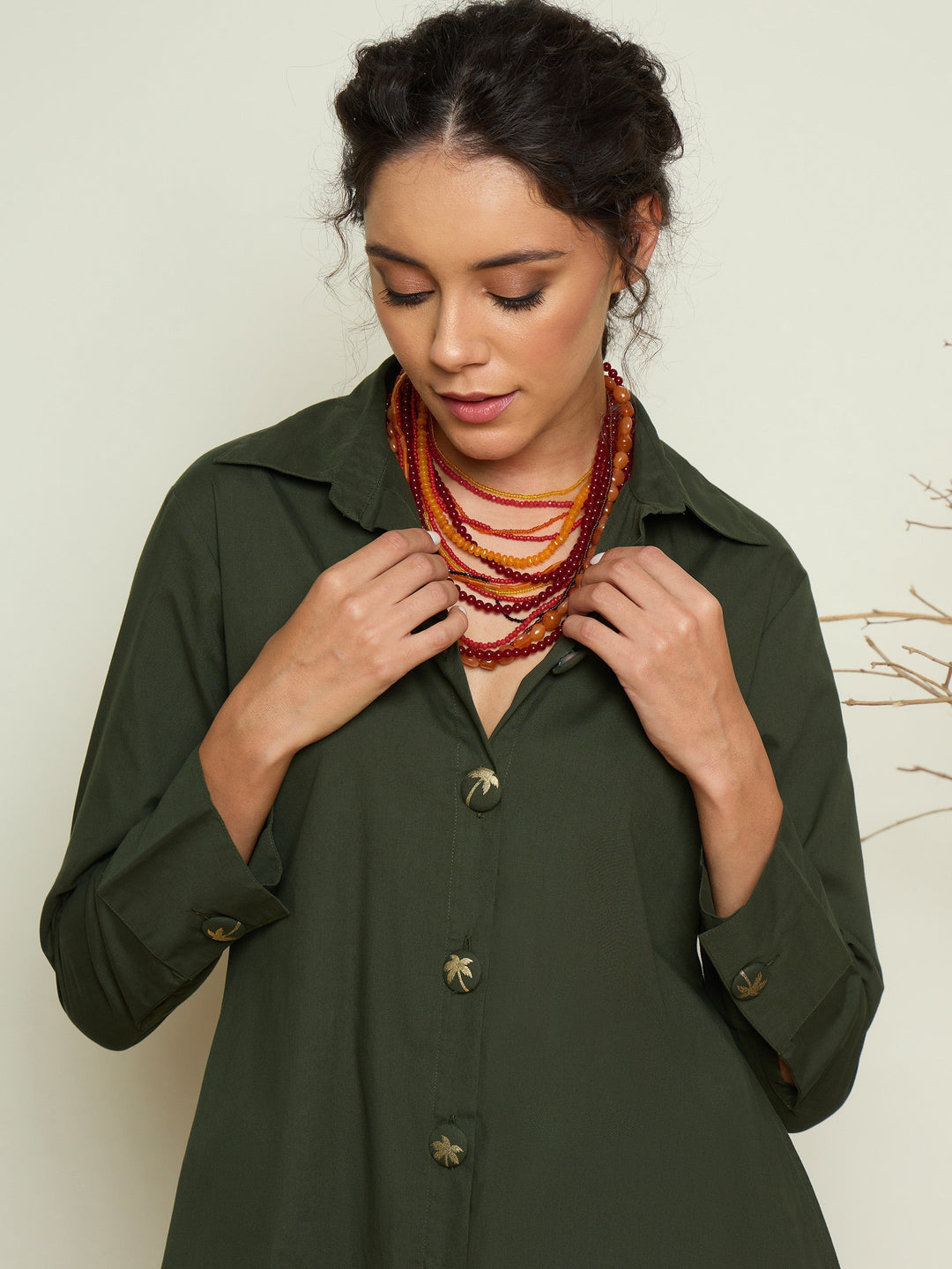 Women Foil Print Longline Shirt Dress