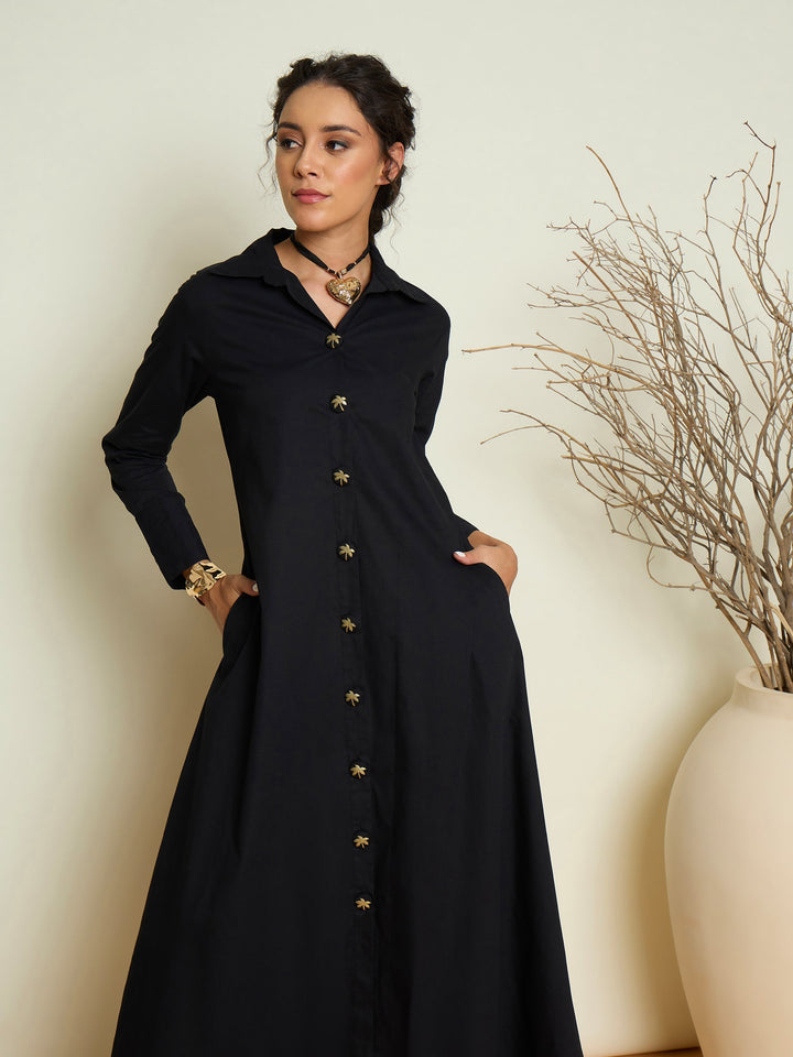 Women Foil Print Longline Shirt Dress