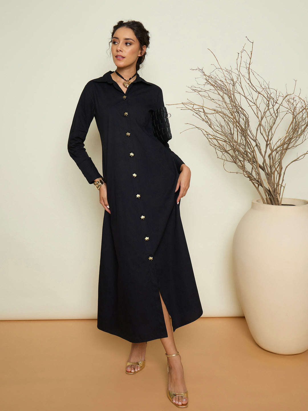 Women Foil Print Longline Shirt Dress