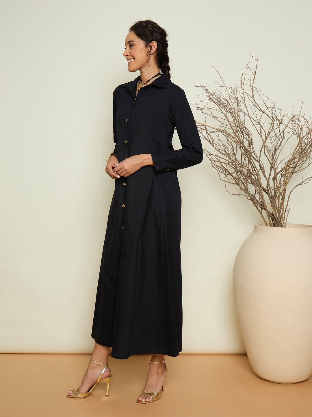 Women Foil Print Longline Shirt Dress